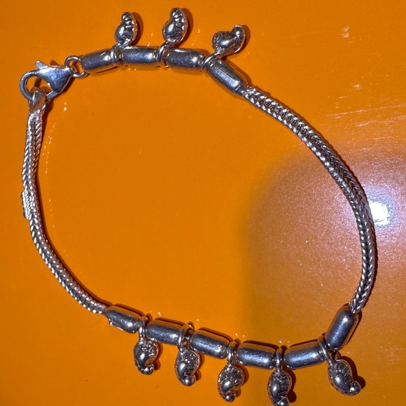 Sterling Silver Snake Chain Bracelet Dangling Bead Charm Vintage 925 - Picture 3 of 12